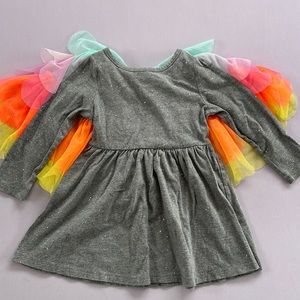 Gray sparkly dress with rainbow tulle cape